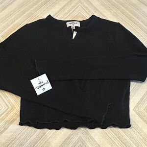 sls apparel Girls Black Ribbed Long Sleeve Shirt Size XL